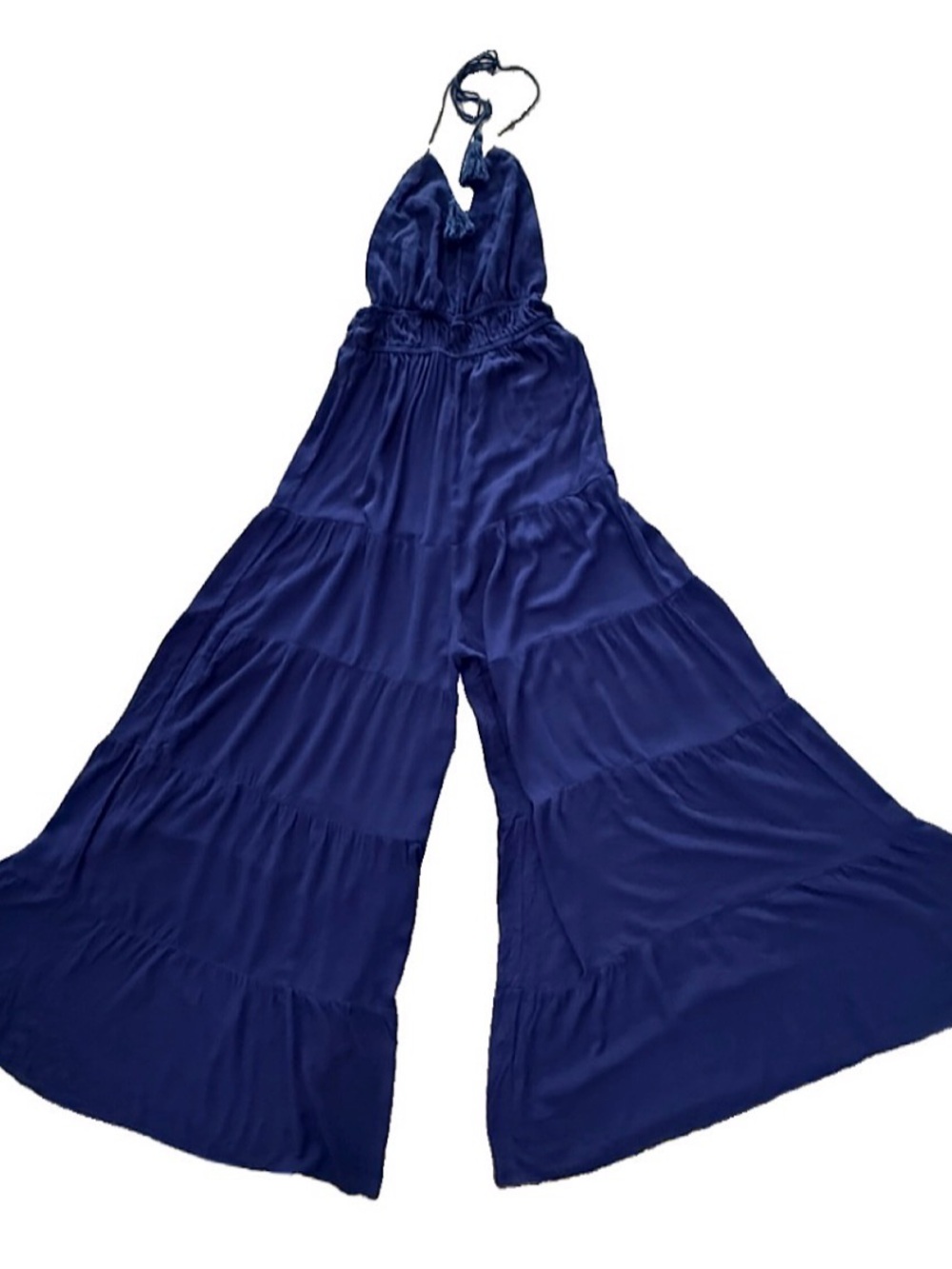 NWT Navy Halter Wide Leg Jumpsuit Open Back Tassel Size S SHEIN VCAY - Picture 7 of 10